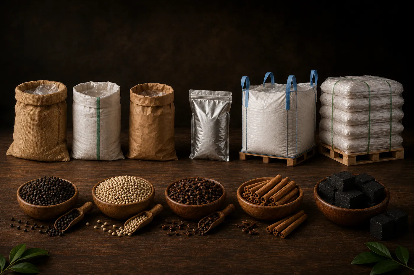 Assorted export packaging formats prepared for container loading