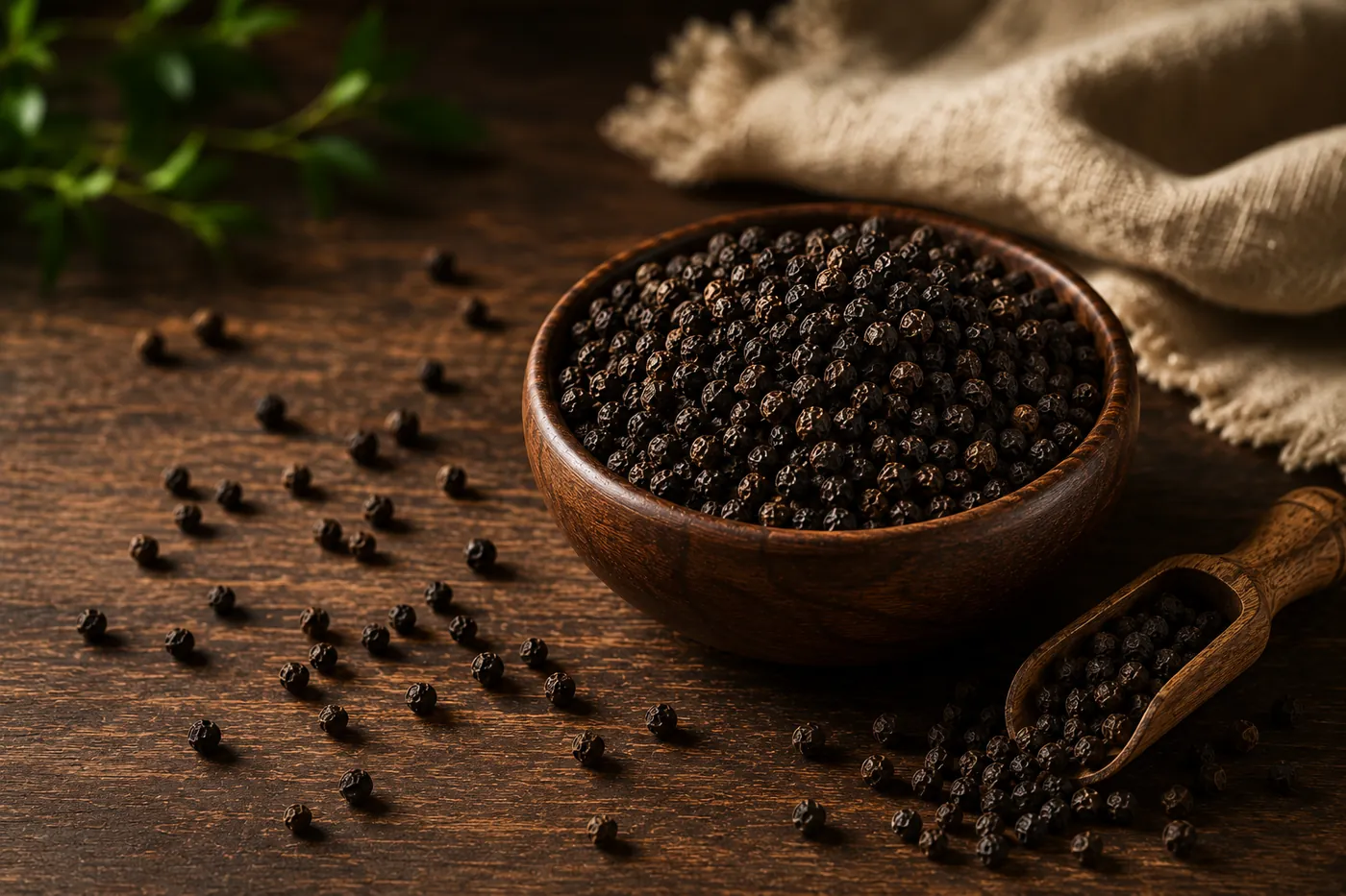 Premium Indonesian black pepper corns, close detail