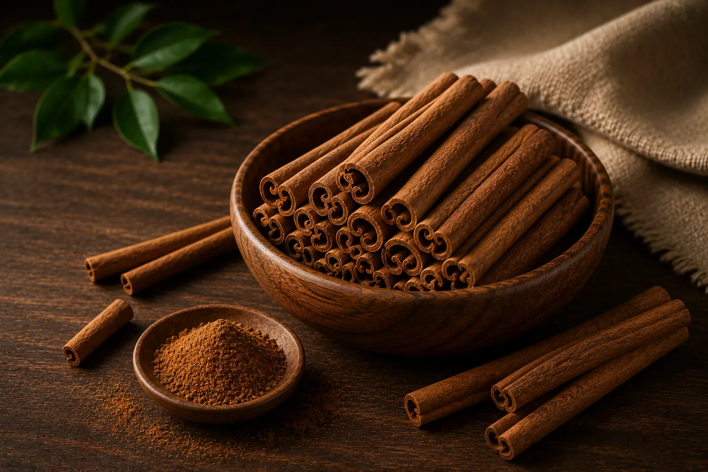 Bundled Indonesian cassia cinnamon sticks, close detail